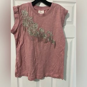 Cinq A Sept - Bella Floral Embellished Mesh T-Shirt - SIZE S